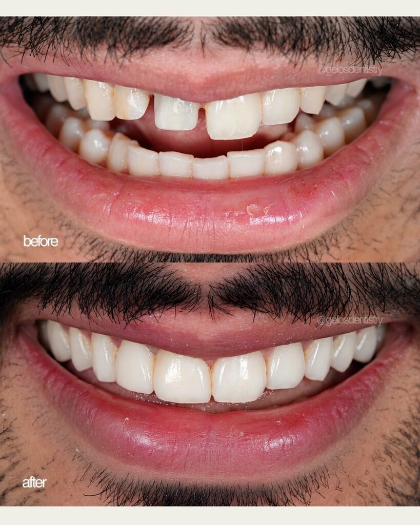 Smile transformation before and after result at Gelos Dentistry, Zirakpur